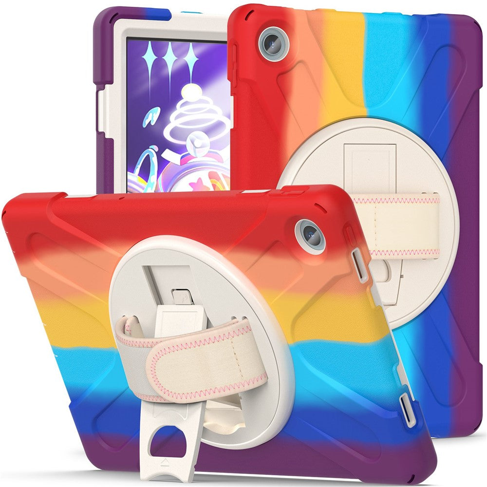 For Lenovo Tab M10 Plus (3rd Gen) / Xiaoxin Pad 2022 10.6 inch TB-125F / 128F 360 Degree Rotation Hand Strap Tablet Case Anti-drop PC + Silicone Kickstand Cover - Colorful Red