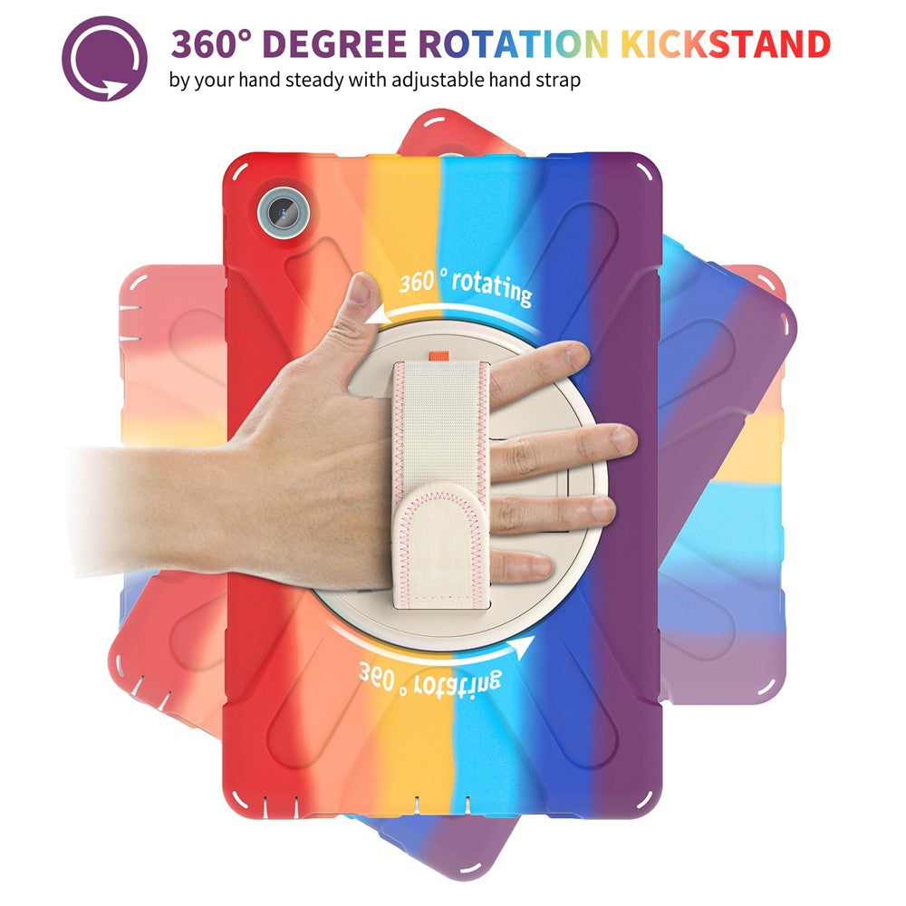 For Lenovo Tab M10 Plus (3rd Gen) / Xiaoxin Pad 2022 10.6 inch TB-125F / 128F 360 Degree Rotation Hand Strap Tablet Case Anti-drop PC + Silicone Kickstand Cover - Colorful Red