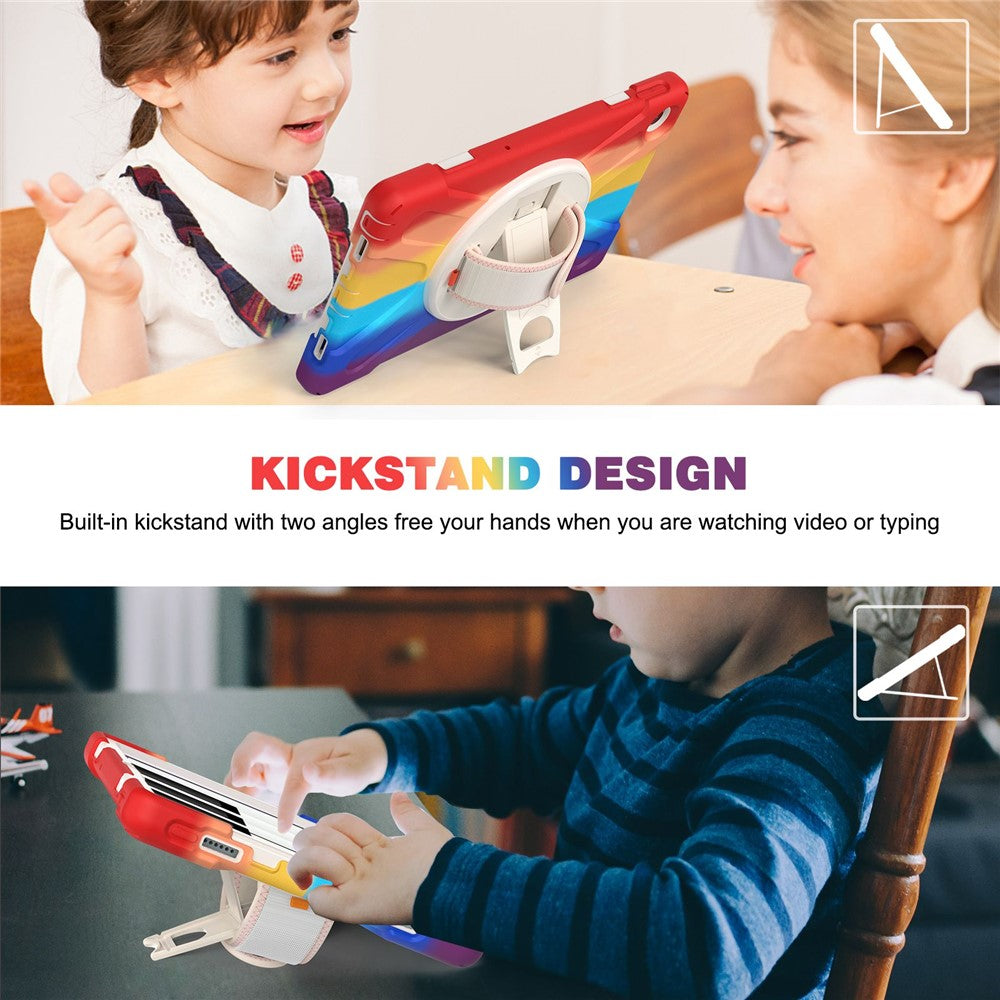 For Lenovo Tab M10 Plus (3rd Gen) / Xiaoxin Pad 2022 10.6 inch TB-125F / 128F 360 Degree Rotation Hand Strap Tablet Case Anti-drop PC + Silicone Kickstand Cover - Colorful Red