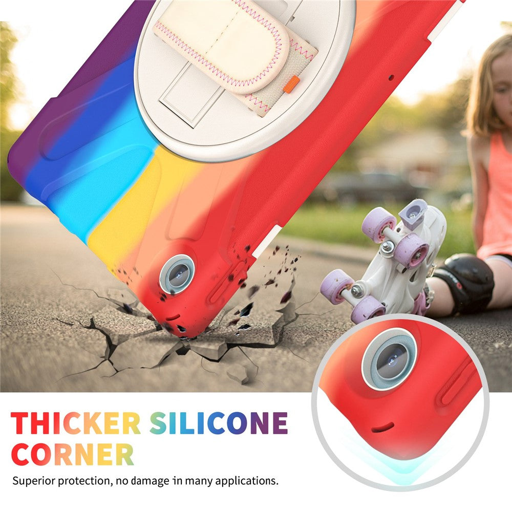 For Lenovo Tab M10 Plus (3rd Gen) / Xiaoxin Pad 2022 10.6 inch TB-125F / 128F 360 Degree Rotation Hand Strap Tablet Case Anti-drop PC + Silicone Kickstand Cover - Colorful Red