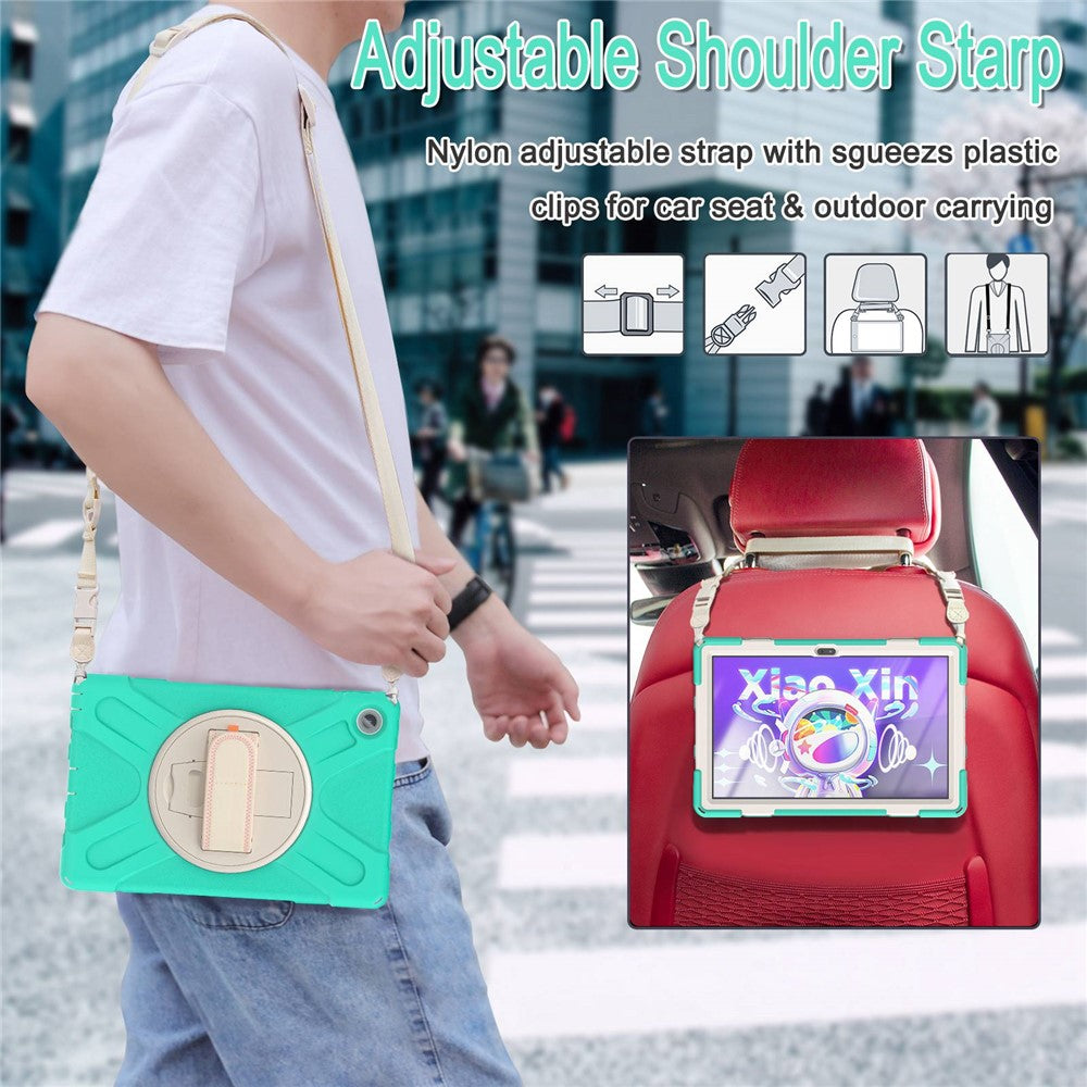For Lenovo Tab M10 Plus (3rd Gen) / Xiaoxin Pad 2022 10.6 inch TB-125F / TB-128F 360 Degree Rotatable Hand Strap Tablet Case PC + Silicone Kickstand Cover with Shoulder Strap - Mint Green