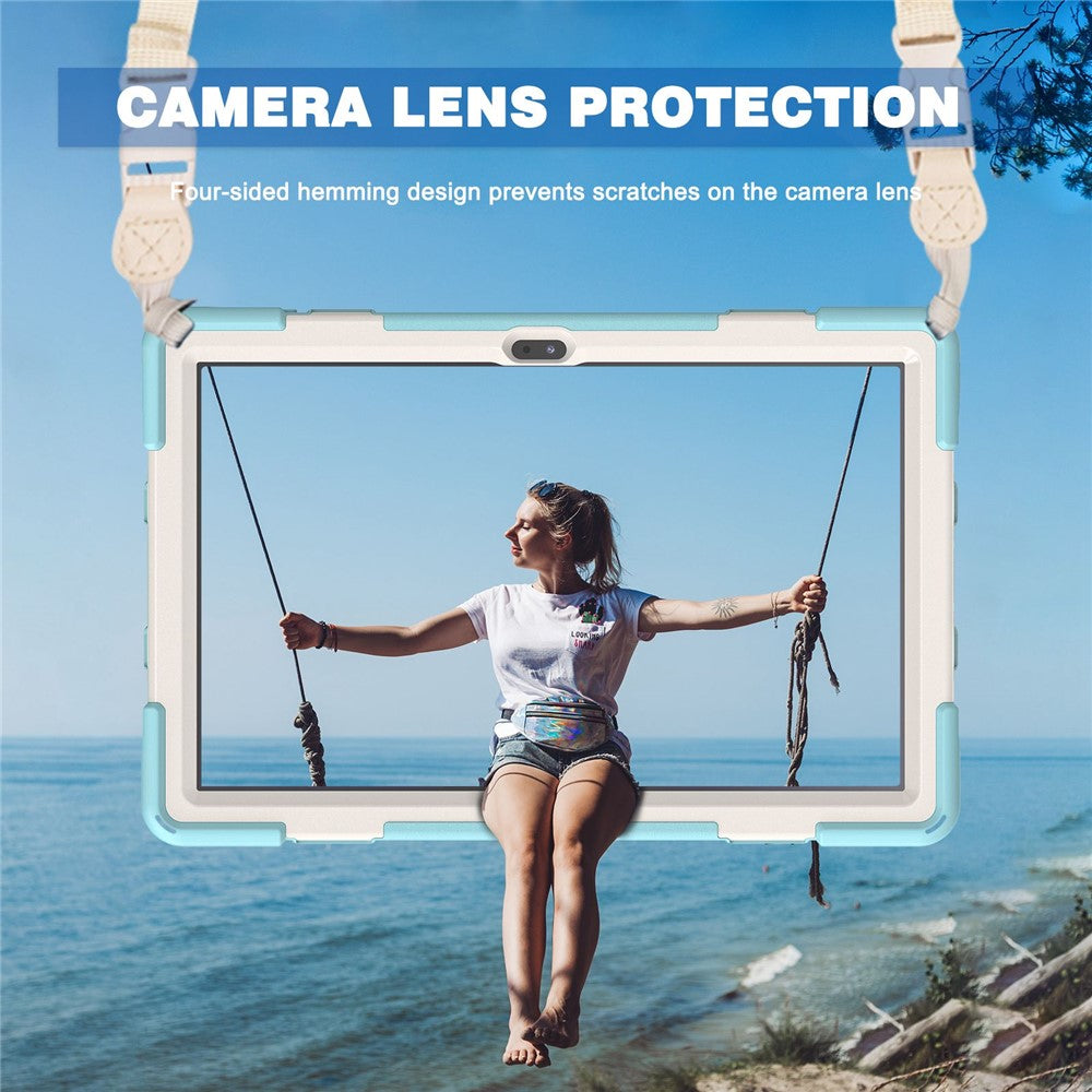 For Lenovo Tab M10 Plus (3rd Gen) / Xiaoxin Pad 2022 10.6 inch TB-125F / TB-128F 360 Degree Rotatable Hand Strap Tablet Case PC + Silicone Kickstand Cover with Shoulder Strap - Crystal Blue