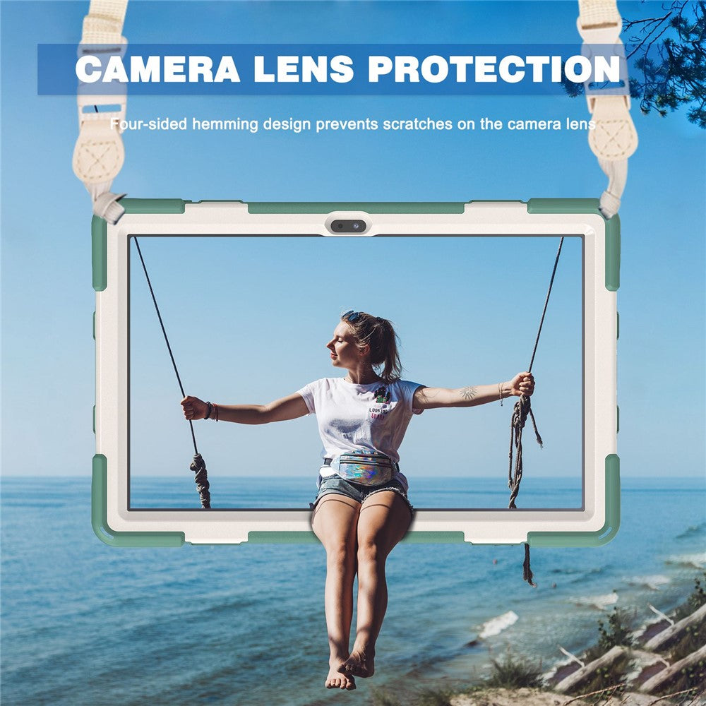 For Lenovo Tab M10 Plus (3rd Gen) / Xiaoxin Pad 2022 10.6 inch TB-125F / TB-128F 360 Degree Rotatable Hand Strap Tablet Case PC + Silicone Kickstand Cover with Shoulder Strap - Emerald Green