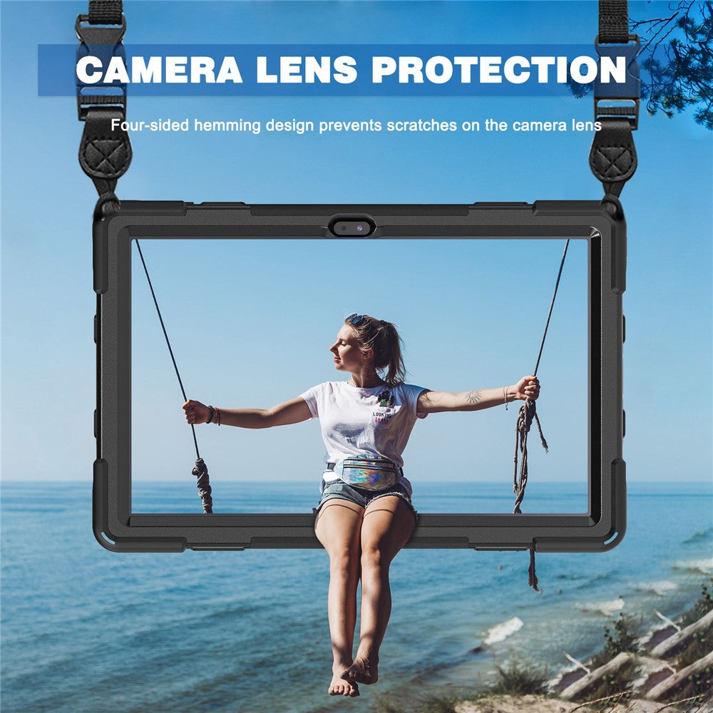 For Lenovo Tab M10 Plus (3rd Gen) / Xiaoxin Pad 2022 10.6 inch TB-125F / TB-128F 360 Degree Rotatable Hand Strap Tablet Case PC + Silicone Kickstand Cover with Shoulder Strap - Black