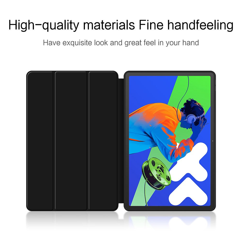 For Lenovo Xiaoxin Pad Pro 12.7 inch Case PU Leather TPU Back Trifold Stand Tablet Cover - Black