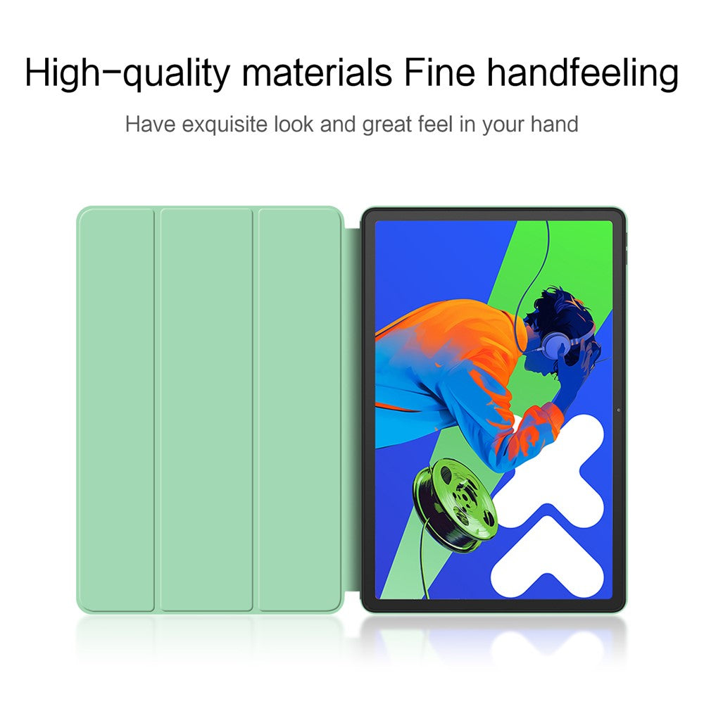 For Lenovo Xiaoxin Pad Pro 12.7 inch Case PU Leather TPU Back Trifold Stand Tablet Cover - Green