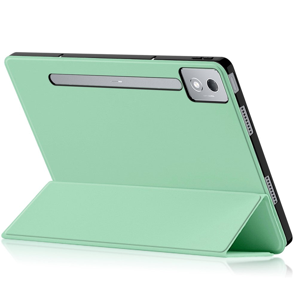 For Lenovo Xiaoxin Pad Pro 12.7 inch Case PU Leather TPU Back Trifold Stand Tablet Cover - Green