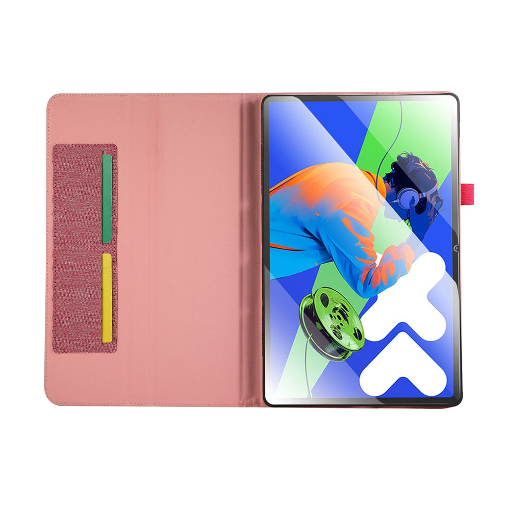 For Lenovo Xiaoxin Pad Pro 12.7 inch Leather Case Card Holder Cloth Texture Tablet Stand Cover - Pink
