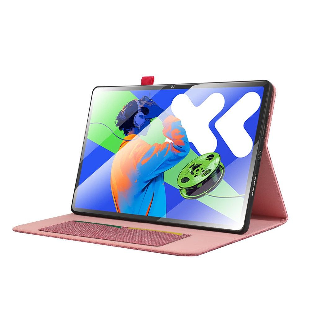 For Lenovo Xiaoxin Pad Pro 12.7 inch Leather Case Card Holder Cloth Texture Tablet Stand Cover - Pink