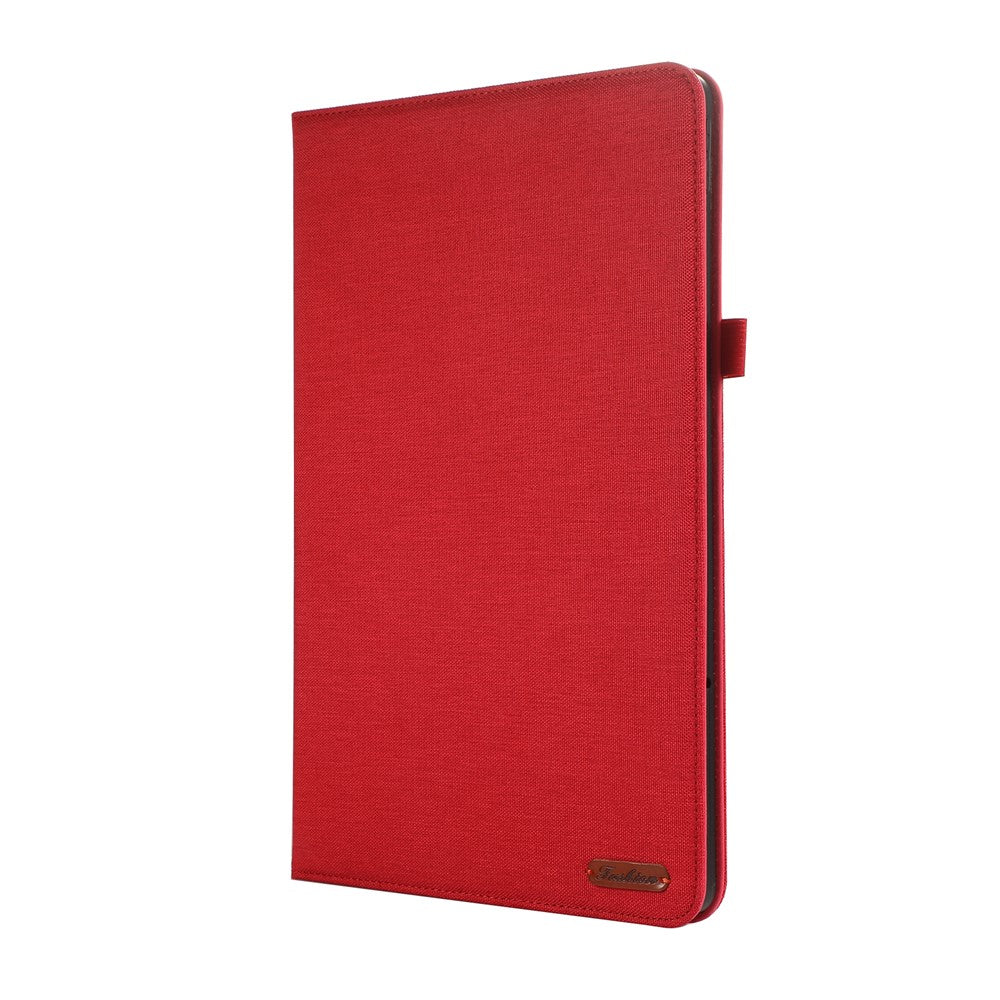 For Lenovo Xiaoxin Pad Pro 12.7 inch Leather Case Card Holder Cloth Texture Tablet Stand Cover - Red