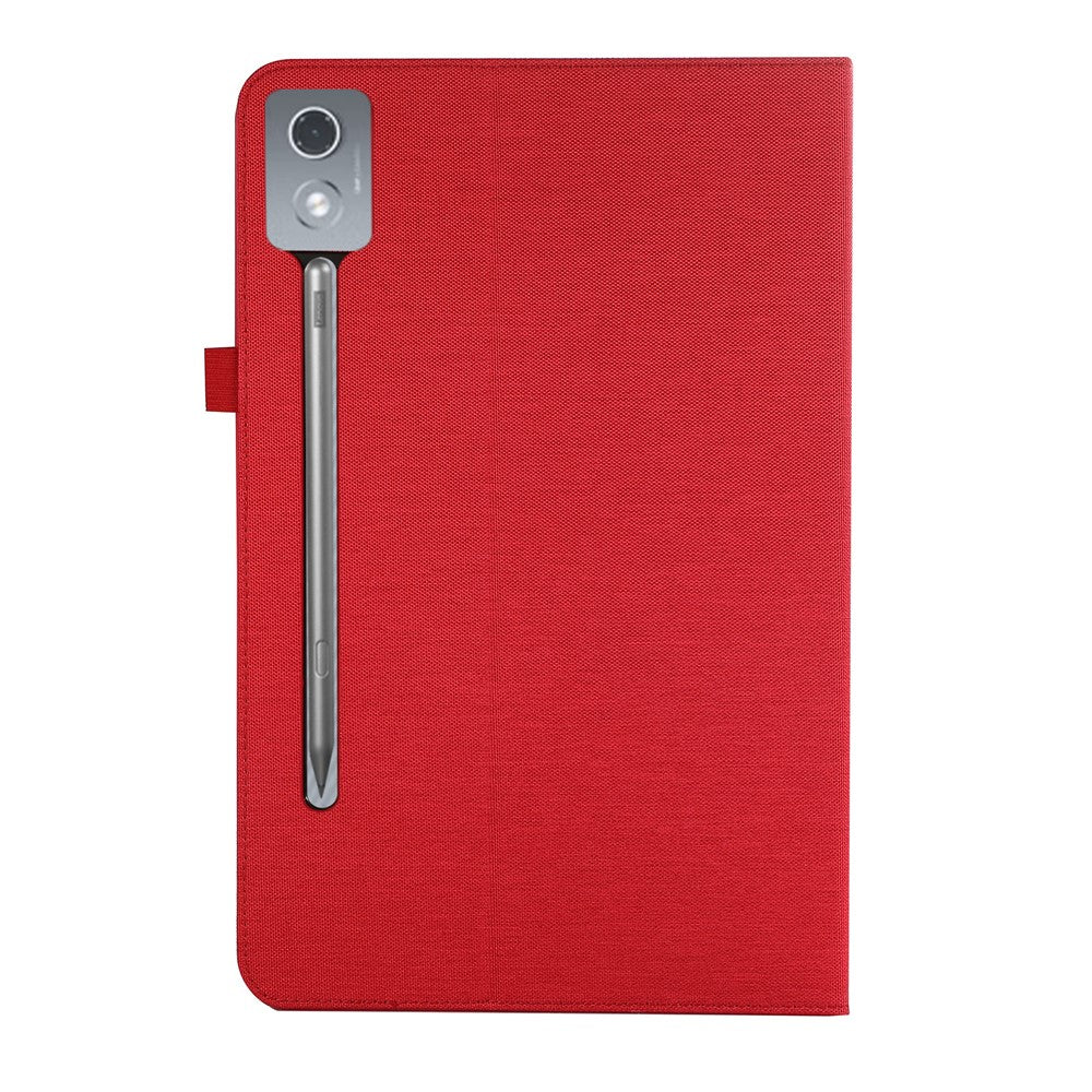 For Lenovo Xiaoxin Pad Pro 12.7 inch Leather Case Card Holder Cloth Texture Tablet Stand Cover - Red