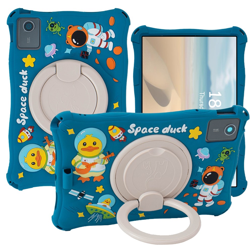 For Lenovo Tab M11 TB330FU / 331FC / Xiaoxin Pad 11 2024 Case Kickstand Cartoon Silicone Tablet Cover - Dark Blue