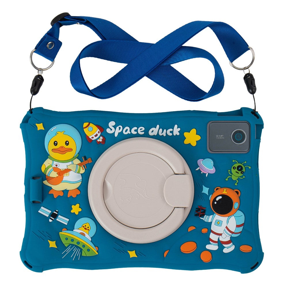 For Lenovo Tab M11 TB330FU / 331FC / Xiaoxin Pad 11 2024 Case with Shoulder Strap Kickstand Cartoon Silicone Cover - Dark Blue