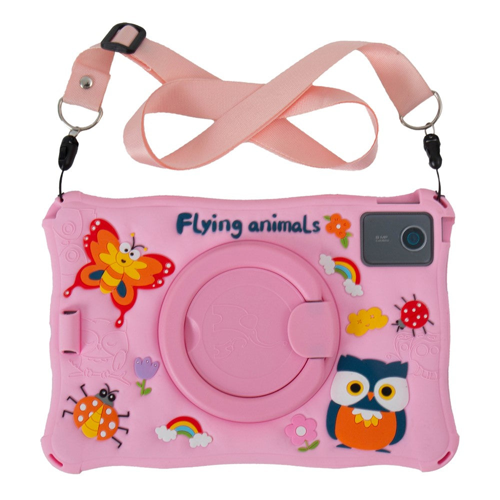 For Lenovo Tab M11 TB330FU / 331FC / Xiaoxin Pad 11 2024 Case with Shoulder Strap Kickstand Cartoon Silicone Cover - Pink