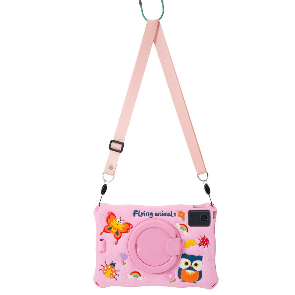 For Lenovo Tab M11 TB330FU / 331FC / Xiaoxin Pad 11 2024 Case with Shoulder Strap Kickstand Cartoon Silicone Cover - Pink