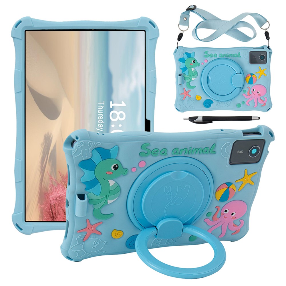 For Lenovo Tab M11 TB330FU / 331FC / Xiaoxin Pad 11 2024 Case with Shoulder Strap Kickstand Cartoon Silicone Cover - Baby Blue