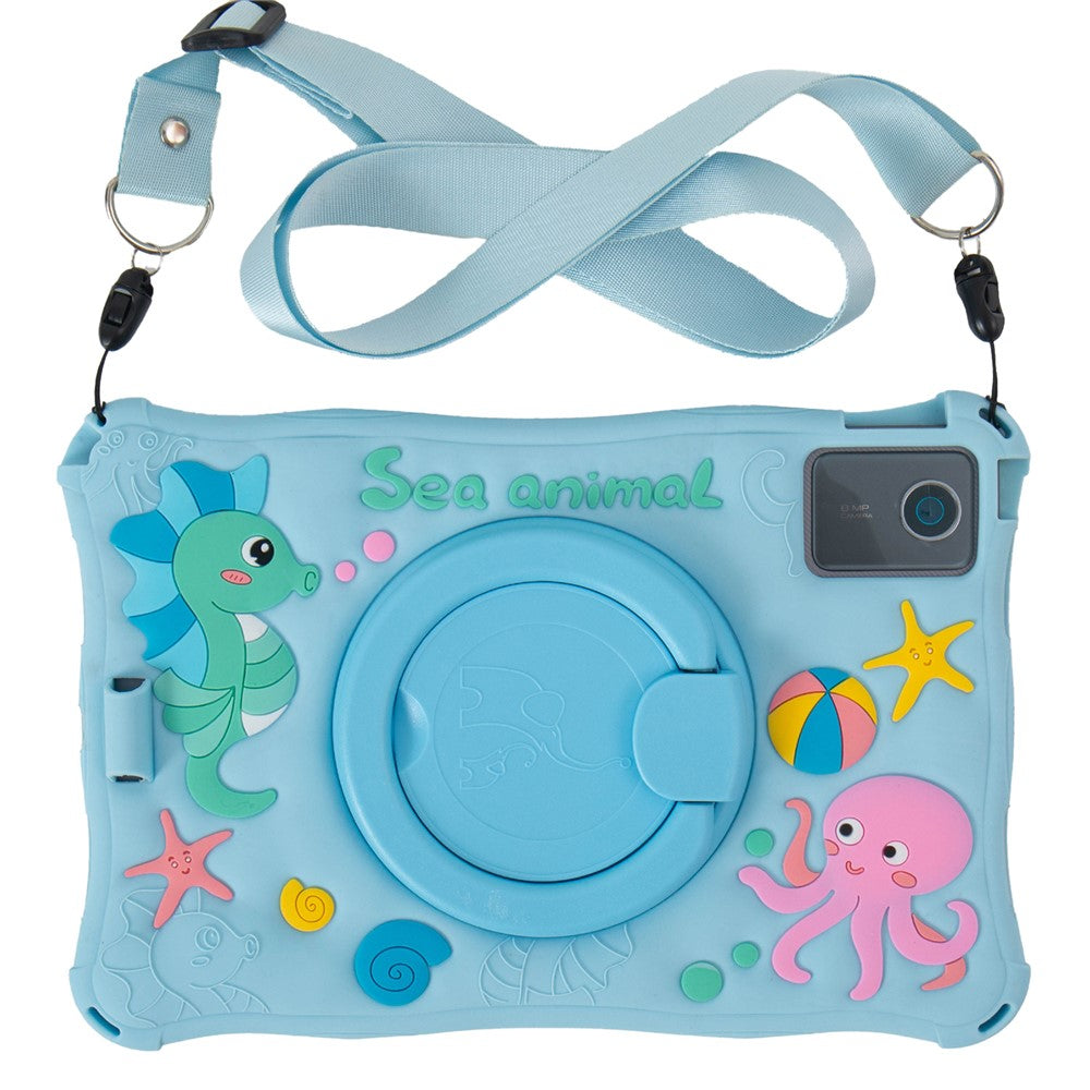 For Lenovo Tab M11 TB330FU / 331FC / Xiaoxin Pad 11 2024 Case with Shoulder Strap Kickstand Cartoon Silicone Cover - Baby Blue