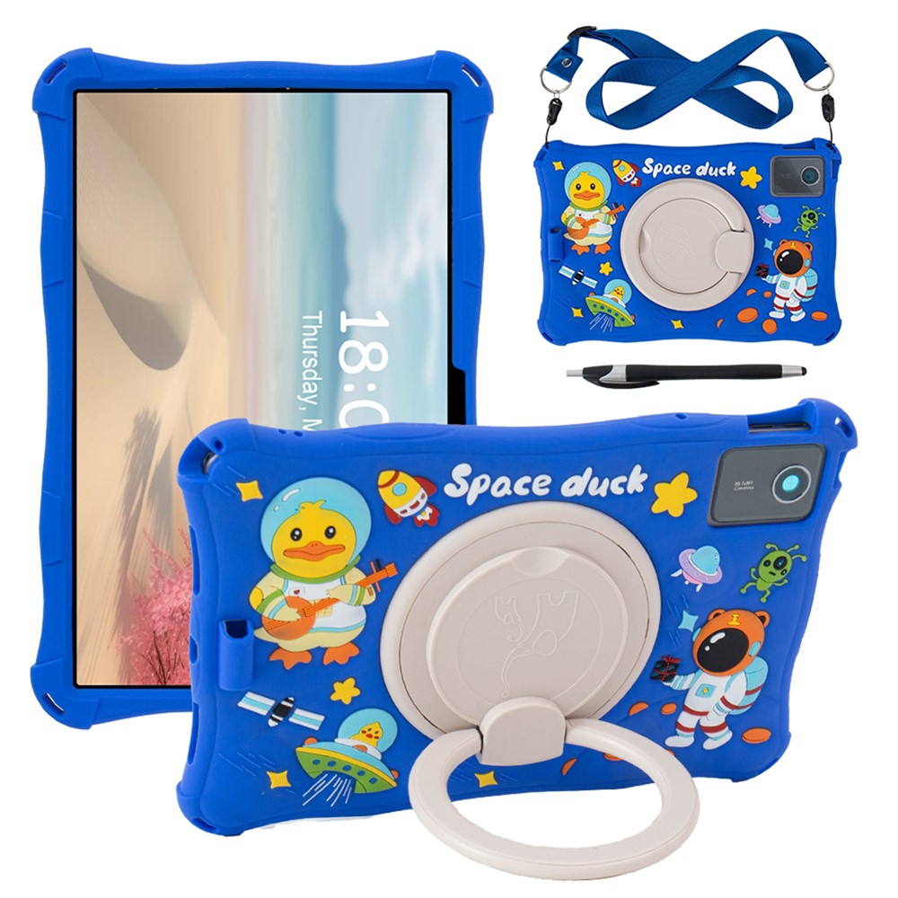 For Lenovo Tab M11 TB330FU / 331FC / Xiaoxin Pad 11 2024 Case with Shoulder Strap Kickstand Cartoon Silicone Cover - Blue
