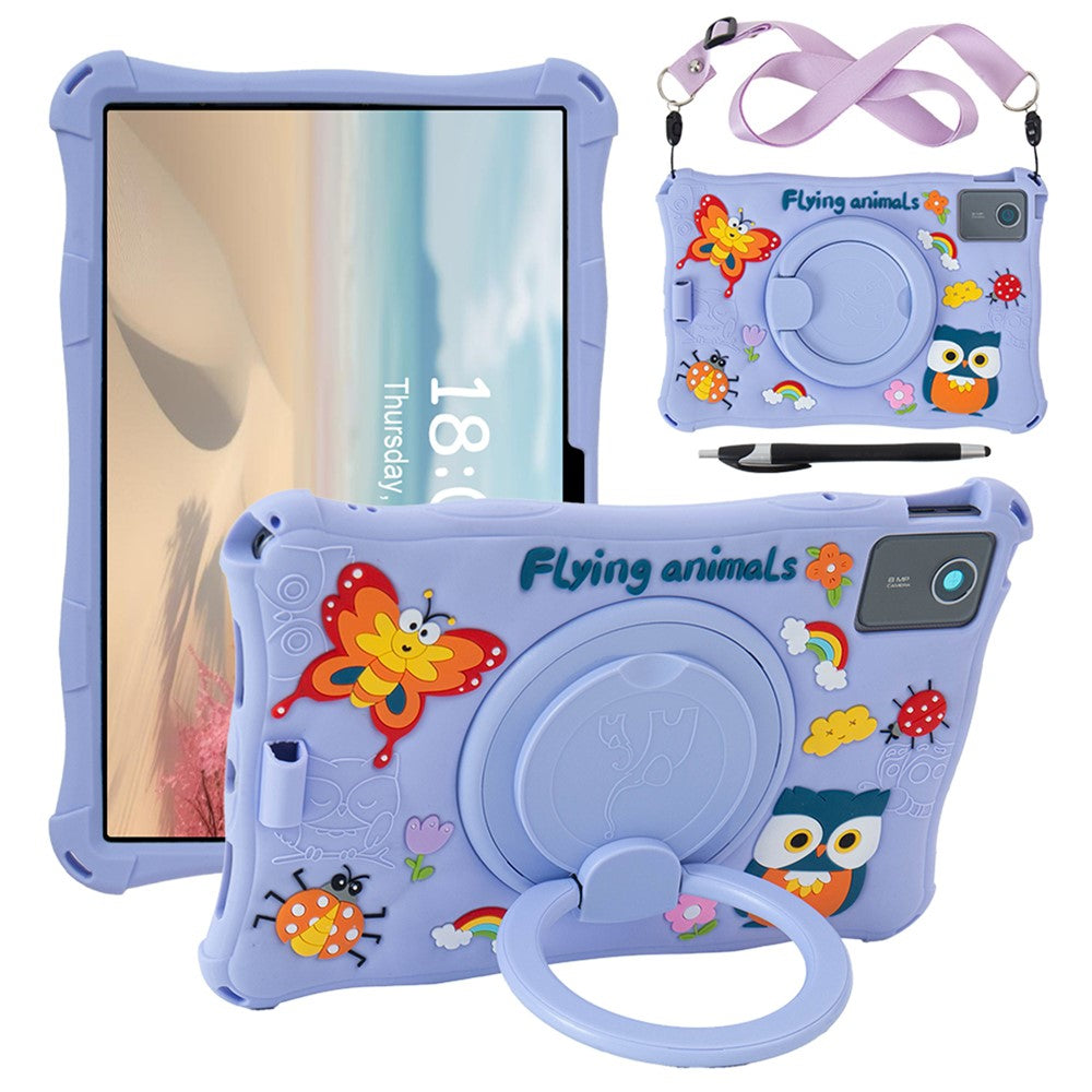 For Lenovo Tab M11 TB330FU / 331FC / Xiaoxin Pad 11 2024 Case with Shoulder Strap Kickstand Cartoon Silicone Cover - Purple