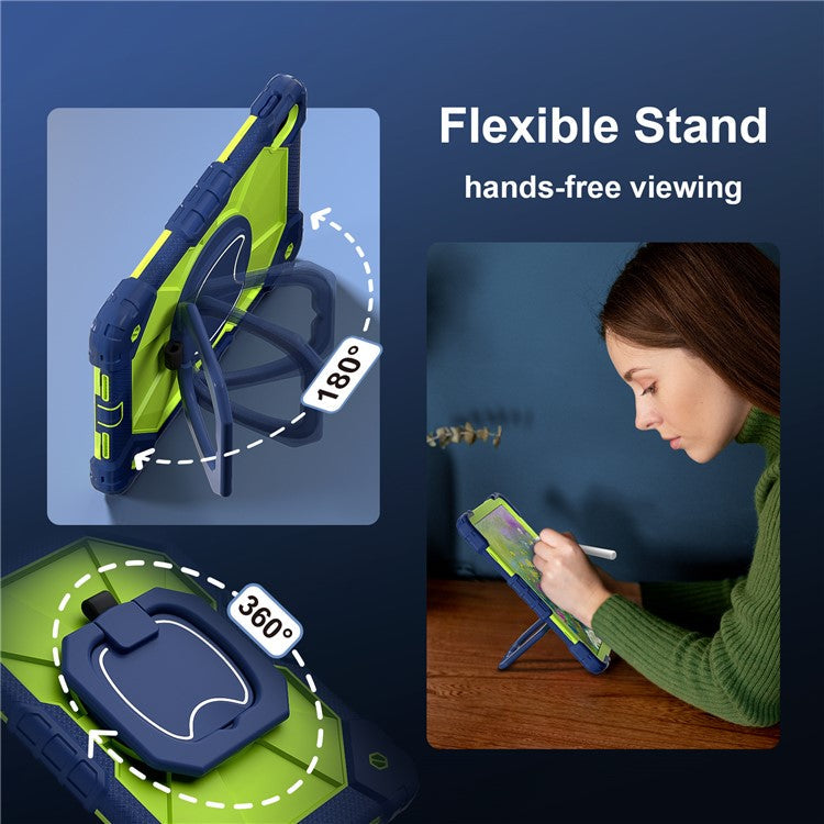 For Huawei MatePad SE 11 Kickstand Case Silicone+PC Tablet Cover - Navy Blue / Yellowgreen