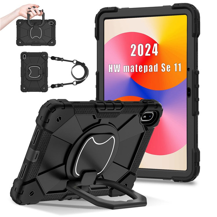 For Huawei MatePad SE 11 Kickstand Case Silicone+PC Tablet Cover - Black / Black