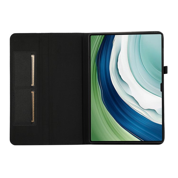 For Huawei MatePad Pro 12.2 (2024) Leather Case Card Holder Cloth Texture Tablet Stand Cover - Black