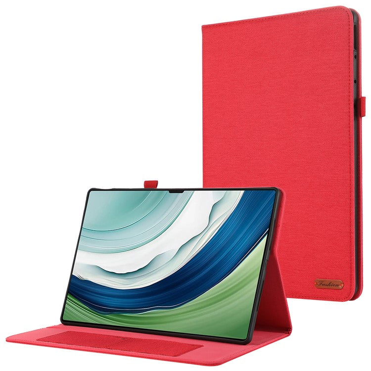 For Huawei MatePad Pro 12.2 (2024) Leather Case Card Holder Cloth Texture Tablet Stand Cover - Red