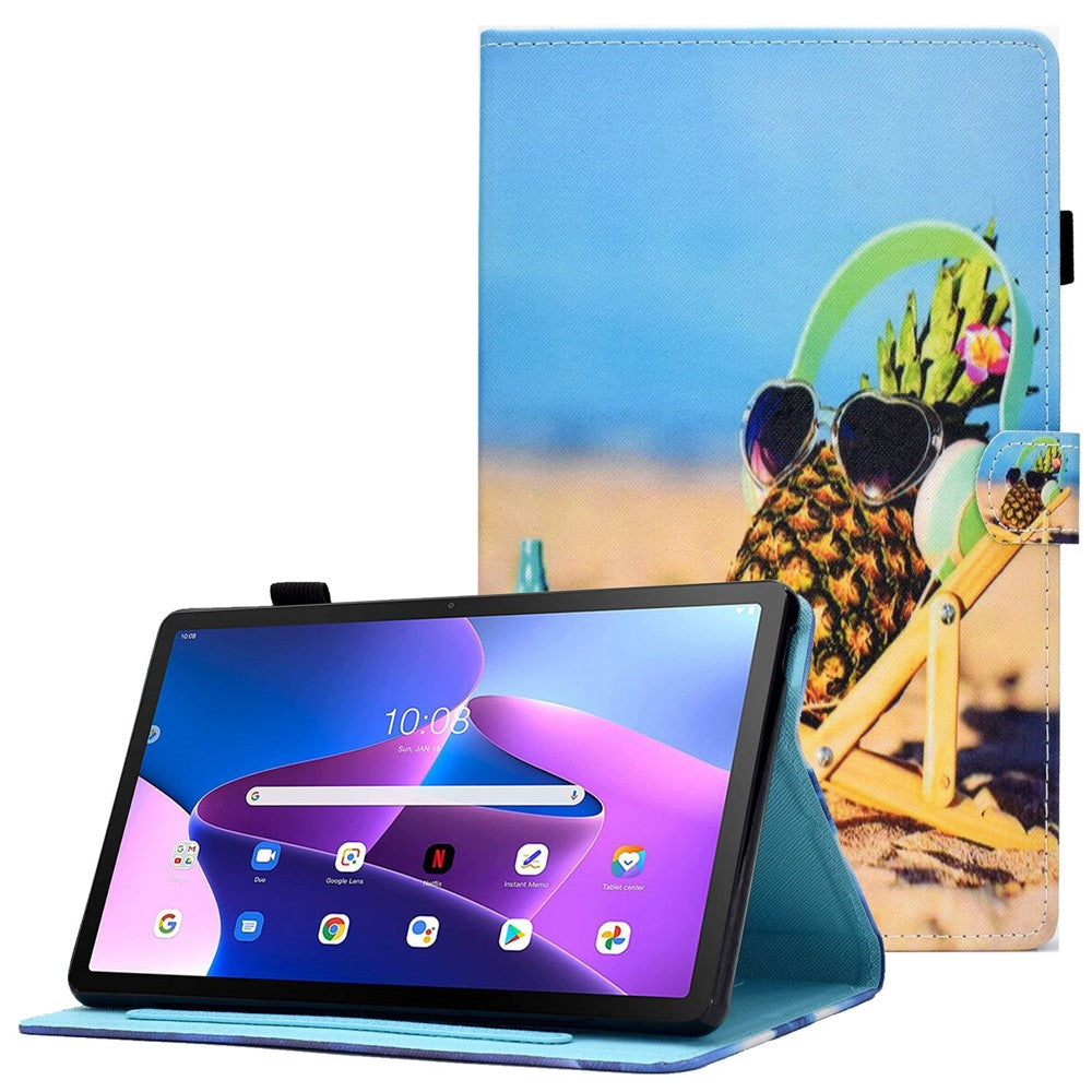 PU Leather Stand Tablet Case for Lenovo Tab M10 Plus (3rd Gen) / Xiaoxin Pad 2022 10.6 inch, Stitching Pattern Printing Card Holder Cover - Pineapple