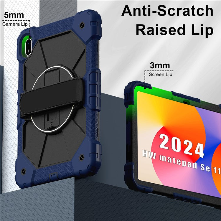 For Huawei MatePad SE 11 Case Kickstand Silicone+PC Tablet Cover with Shoulder Strap - Navy Blue / Black