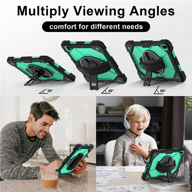 For Huawei MatePad SE 11 Case Kickstand Silicone+PC Tablet Cover with Shoulder Strap - Black / Mint Green