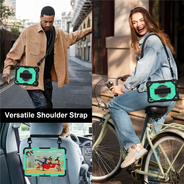 For Huawei MatePad SE 11 Case Kickstand Silicone+PC Tablet Cover with Shoulder Strap - Black / Mint Green