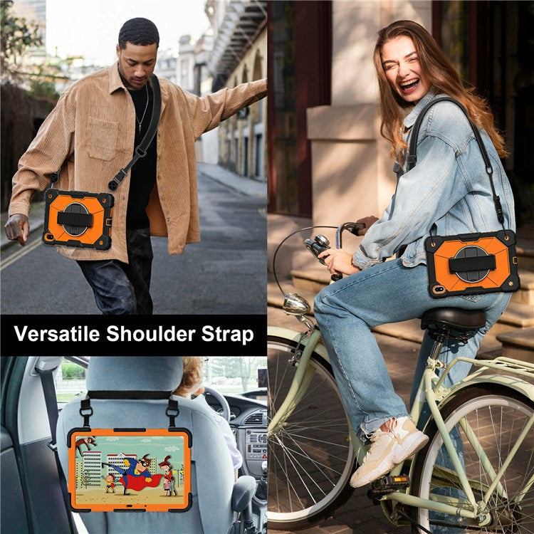 For Huawei MatePad SE 11 Case Kickstand Silicone+PC Tablet Cover with Shoulder Strap - Black / Orange