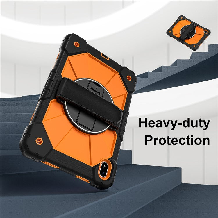 For Huawei MatePad SE 11 Case Kickstand Silicone+PC Tablet Cover with Shoulder Strap - Black / Orange