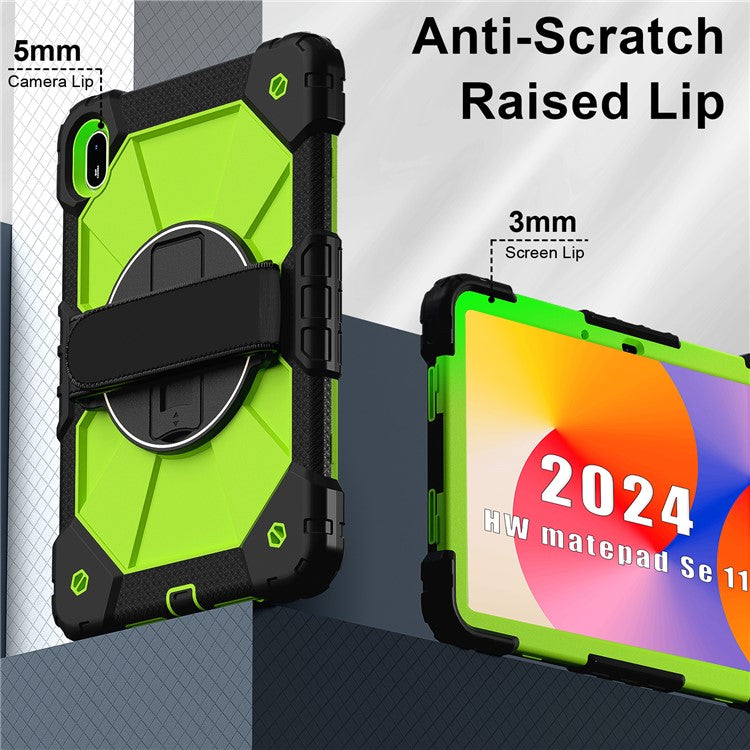 For Huawei MatePad SE 11 Case Kickstand Silicone+PC Tablet Cover with Shoulder Strap - Black / Yellowgreen