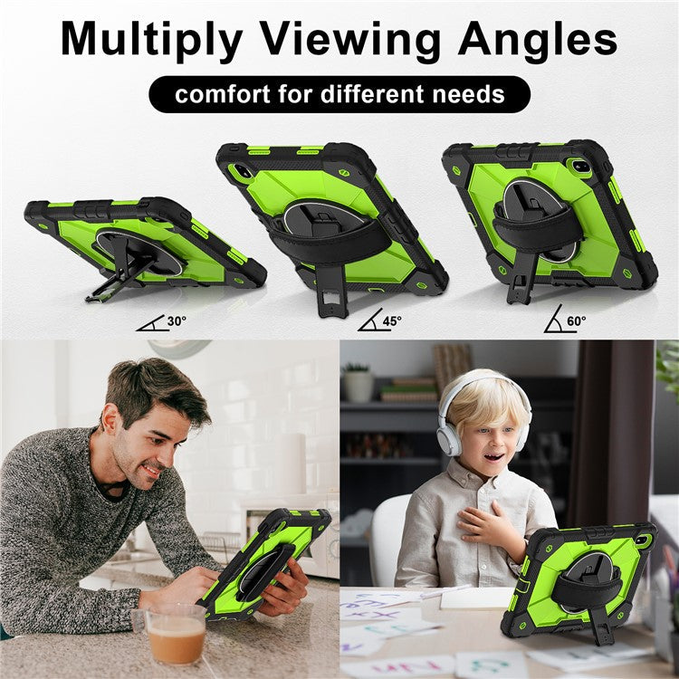 For Huawei MatePad SE 11 Case Kickstand Silicone+PC Tablet Cover with Shoulder Strap - Black / Yellowgreen