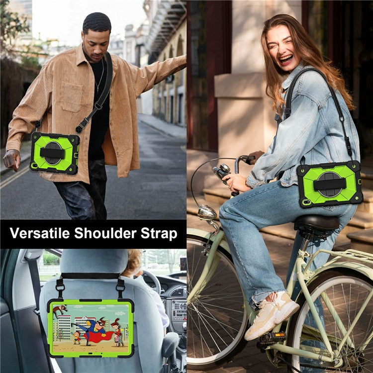 For Huawei MatePad SE 11 Case Kickstand Silicone+PC Tablet Cover with Shoulder Strap - Black / Yellowgreen