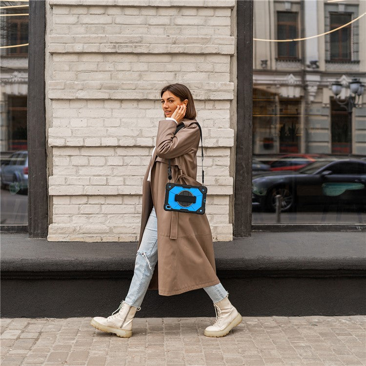 For Huawei MatePad SE 11 Case Kickstand Silicone+PC Tablet Cover with Shoulder Strap - Black / Blue