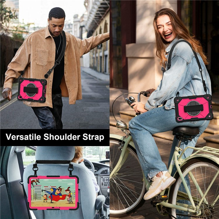 For Huawei MatePad SE 11 Case Kickstand Silicone+PC Tablet Cover with Shoulder Strap - Black / Rose