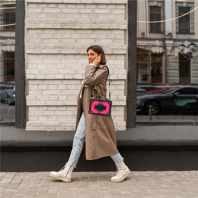 For Huawei MatePad SE 11 Case Kickstand Silicone+PC Tablet Cover with Shoulder Strap - Black / Rose