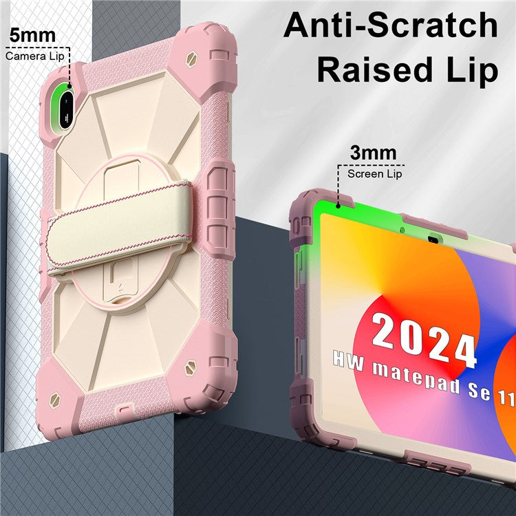 For Huawei MatePad SE 11 Case Kickstand Silicone+PC Tablet Cover with Shoulder Strap - Rose Gold