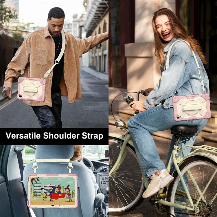 For Huawei MatePad SE 11 Case Kickstand Silicone+PC Tablet Cover with Shoulder Strap - Rose Gold