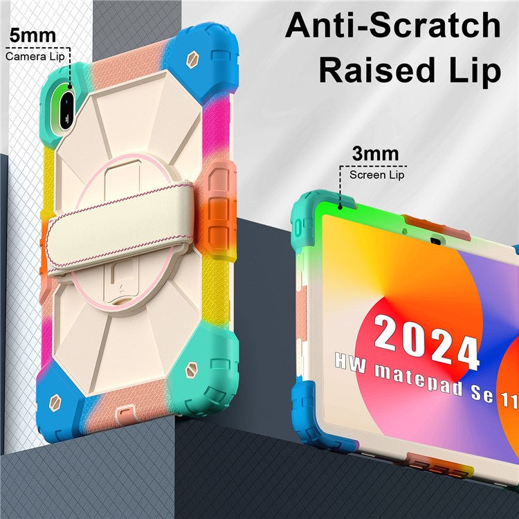 For Huawei MatePad SE 11 Case Kickstand Silicone+PC Tablet Cover with Shoulder Strap - Colorful / Blue