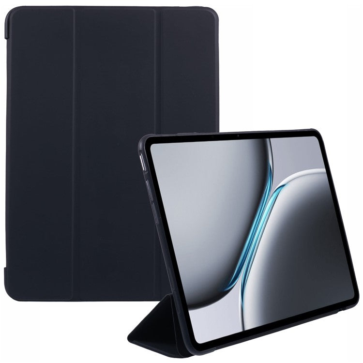 For OnePlus Pad 2 Case PU Leather+Silicone Tri-Fold Stand Tablet Cover - Black