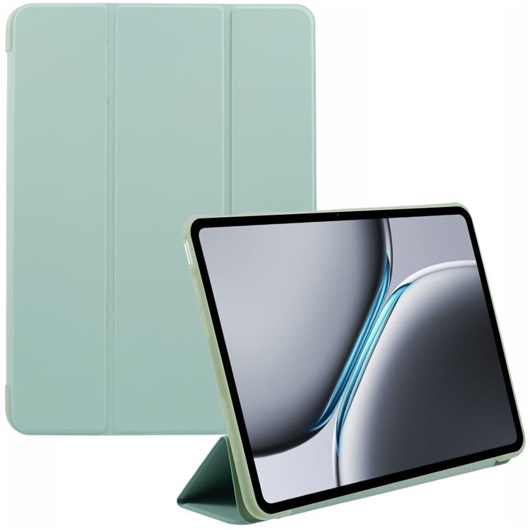 For OnePlus Pad 2 Case PU Leather+Silicone Tri-Fold Stand Tablet Cover - Green