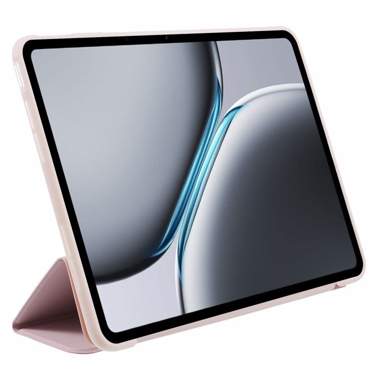 For OnePlus Pad 2 Case PU Leather+Silicone Tri-Fold Stand Tablet Cover - Pink