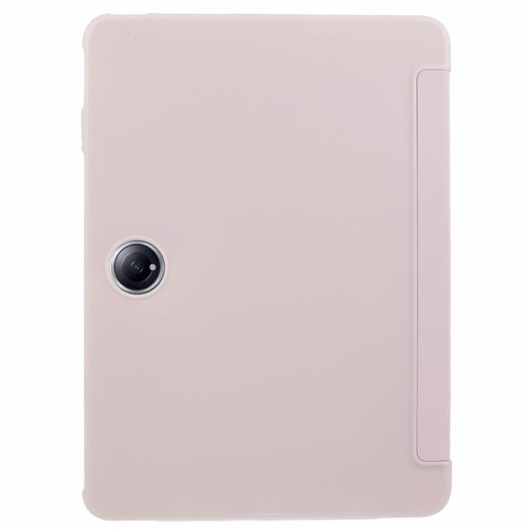 For OnePlus Pad 2 Case PU Leather+Silicone Tri-Fold Stand Tablet Cover - Pink