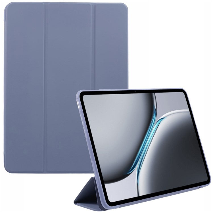 For OnePlus Pad 2 Case PU Leather+Silicone Tri-Fold Stand Tablet Cover - Purple