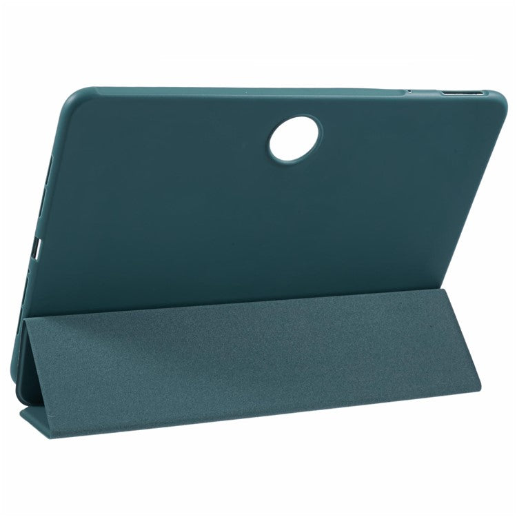 For OnePlus Pad 2 Case PU Leather+Silicone Tri-Fold Stand Tablet Cover - Blackish Green