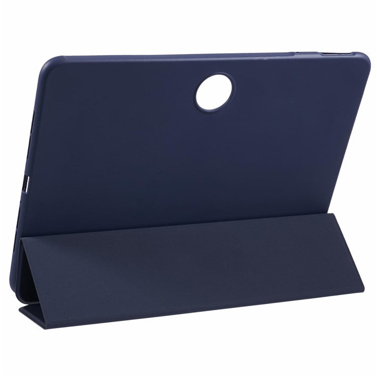 For OnePlus Pad 2 Case PU Leather+Silicone Tri-Fold Stand Tablet Cover - Dark Blue
