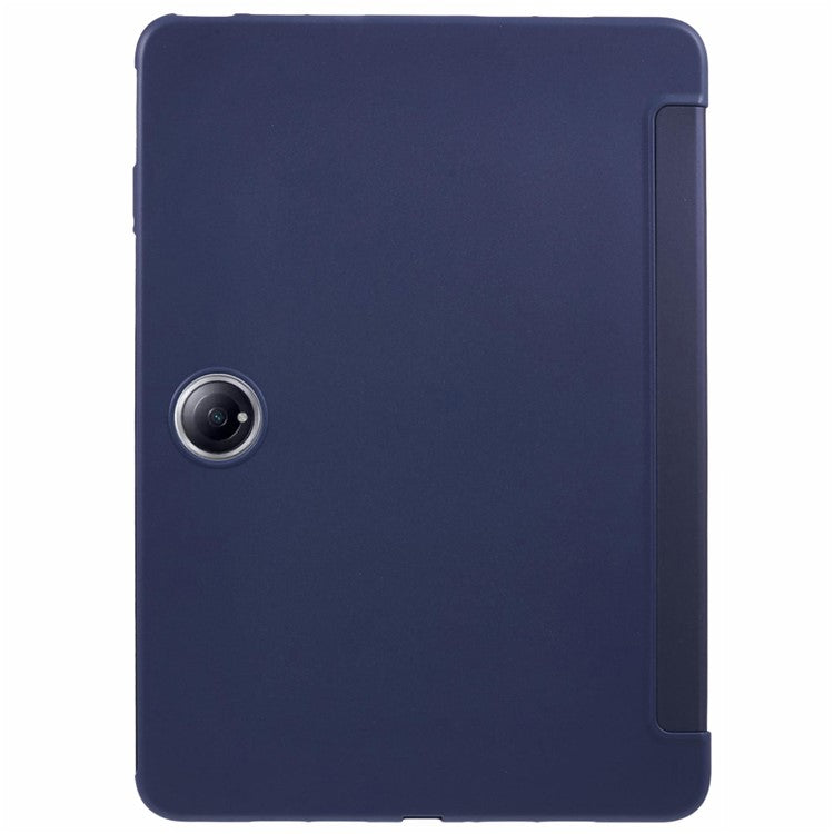 For OnePlus Pad 2 Case PU Leather+Silicone Tri-Fold Stand Tablet Cover - Dark Blue